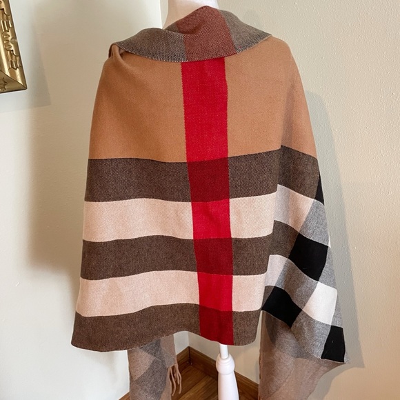 Impressions Tan and Black Checkered Poncho - Picture 3 of 3